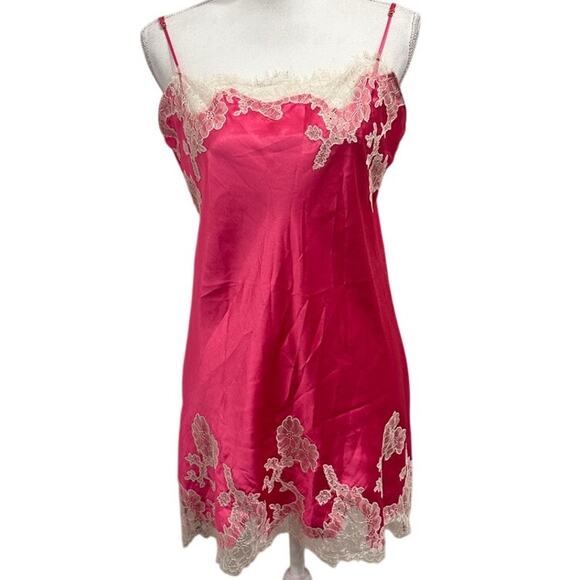 Victoria's Secret Hot Pink 2009 Lace Trim Satin Mini Slip Dress Chemise Sz Large - Picture 2 of 12